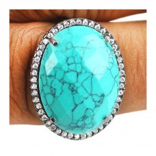 Vintage turquoise oval Cut Cocktail Cubic Zirconia Ring